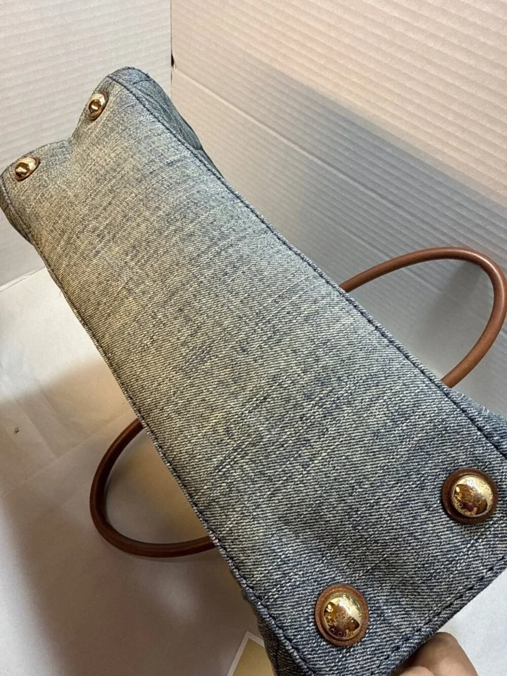 Michael Kors Quilted Denim Tote Bag with Leather Trim